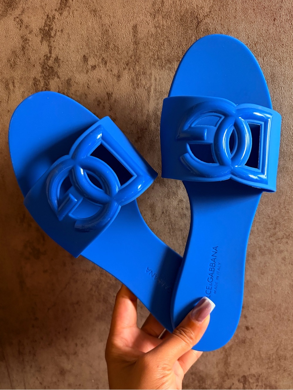 Dolce & Gabbana Royal Blue Logo Slide Sandals